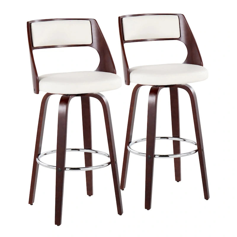 Tabouret de bar pivotant à hauteur fixe de 76 cm avec pieds en bois courbé et repose-pieds rond (lot de 2)