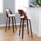 Tabouret de bar pivotant à hauteur fixe de 76 cm avec pieds en bois courbé et repose-pieds rond (lot de 2)