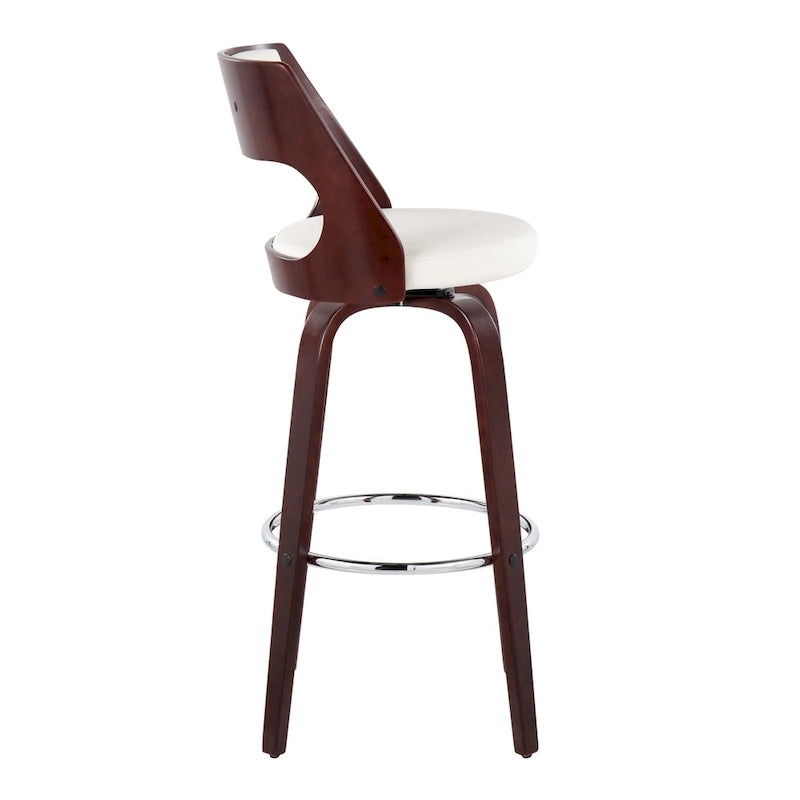 Tabouret de bar pivotant à hauteur fixe de 76 cm avec pieds en bois courbé et repose-pieds rond (lot de 2)