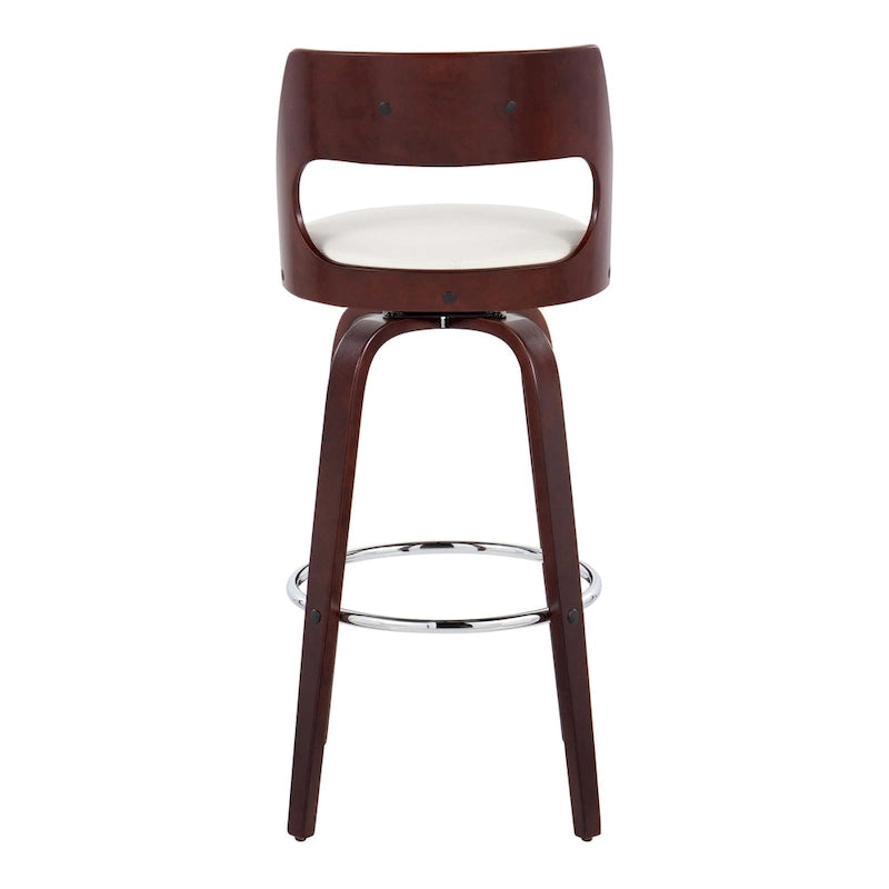 Tabouret de bar pivotant à hauteur fixe de 76 cm avec pieds en bois courbé et repose-pieds rond (lot de 2)