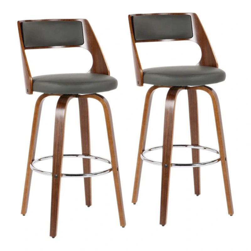 Tabouret de bar pivotant à hauteur fixe de 76 cm avec pieds en bois courbé et repose-pieds rond (lot de 2)