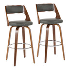Tabouret de bar pivotant à hauteur fixe de 76 cm avec pieds en bois courbé et repose-pieds rond (lot de 2)