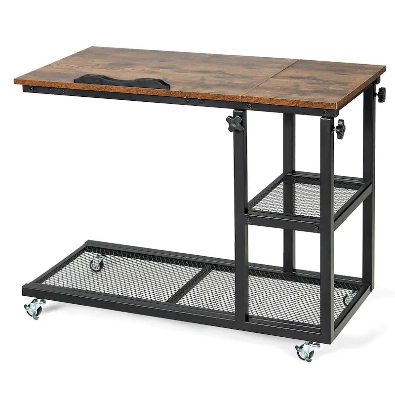 Table d'appoint en C réglable en hauteur avec roulettes