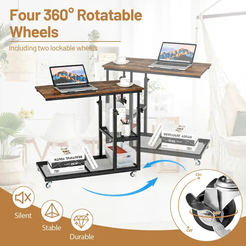 Table d'appoint en C réglable en hauteur avec roulettes