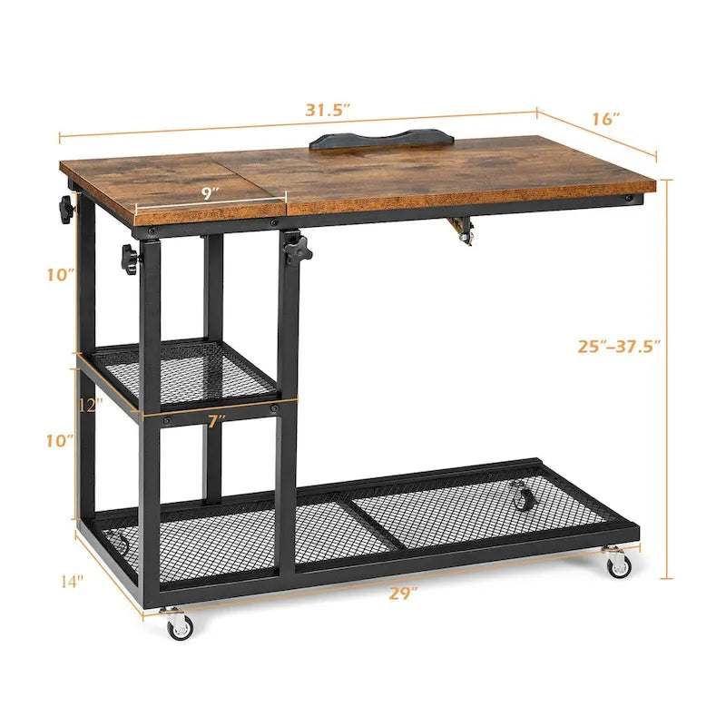 Table d'appoint en C réglable en hauteur avec roulettes