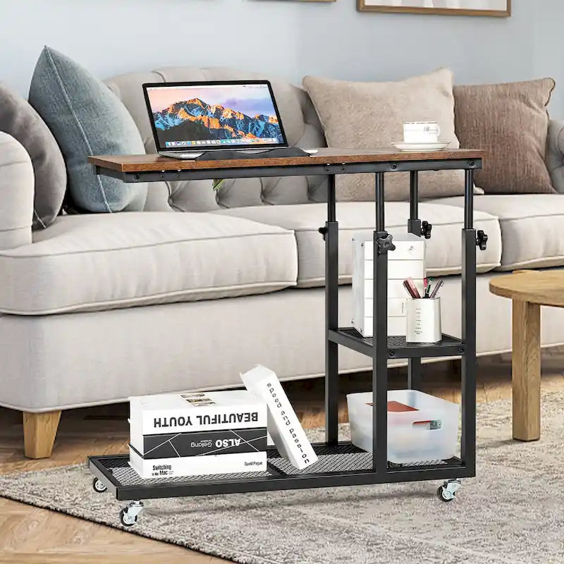 Table d'appoint en C réglable en hauteur avec roulettes