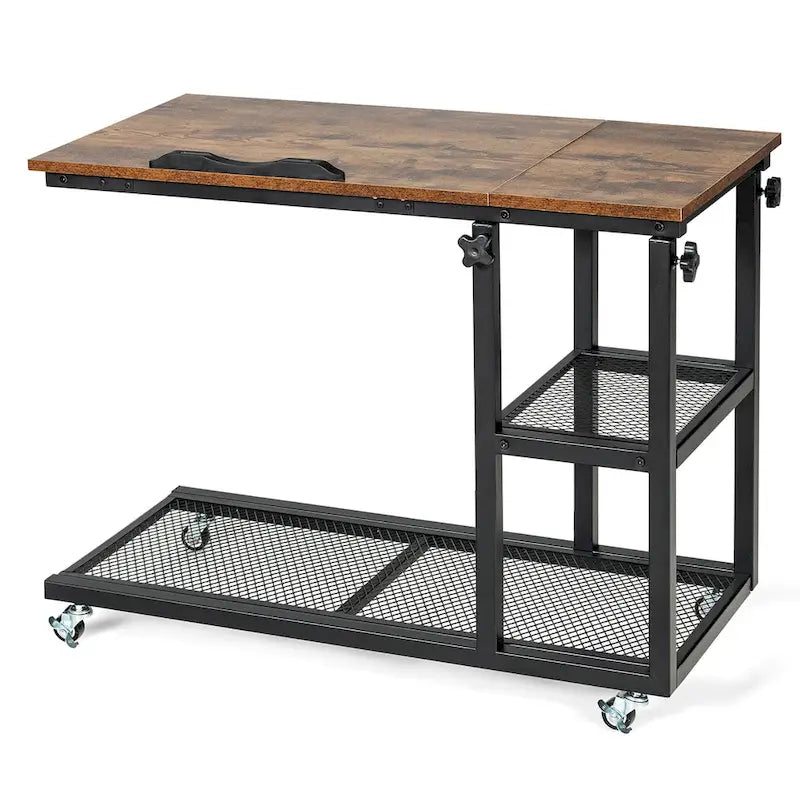 Table d'appoint en C réglable en hauteur avec roulettes