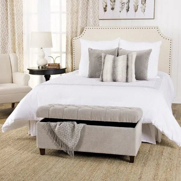Banc de rangement capitonné avec couvercle à charnière – Gris
