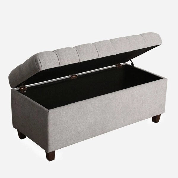 Banc de rangement capitonné avec couvercle à charnière – Gris