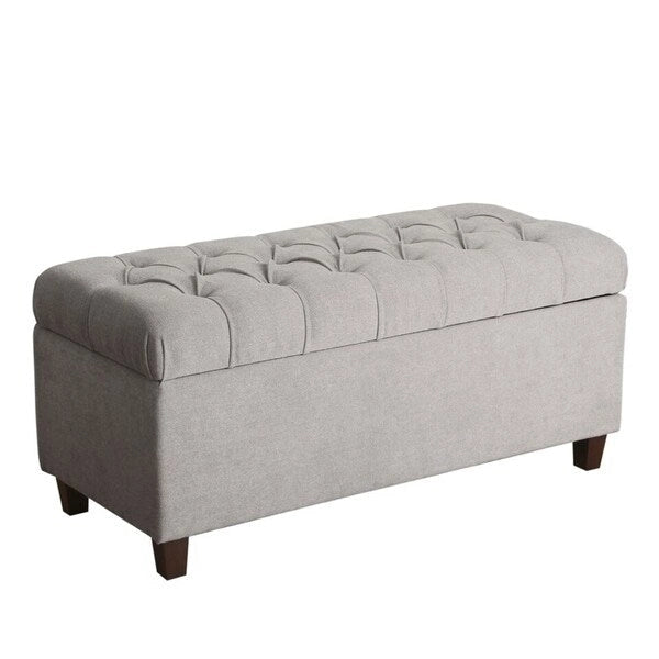 Banc de rangement capitonné avec couvercle à charnière – Gris