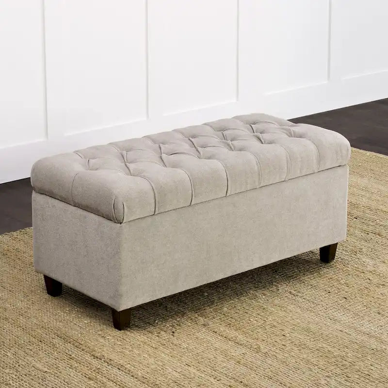Banc de rangement capitonné avec couvercle à charnière – Gris
