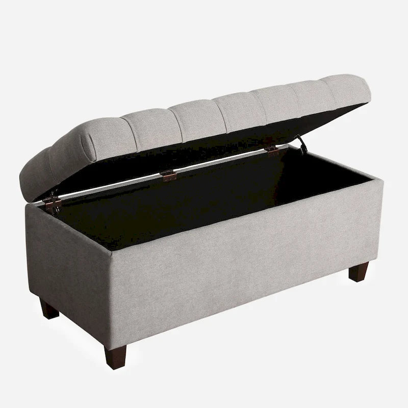 Banc de rangement capitonné avec couvercle à charnière – Gris