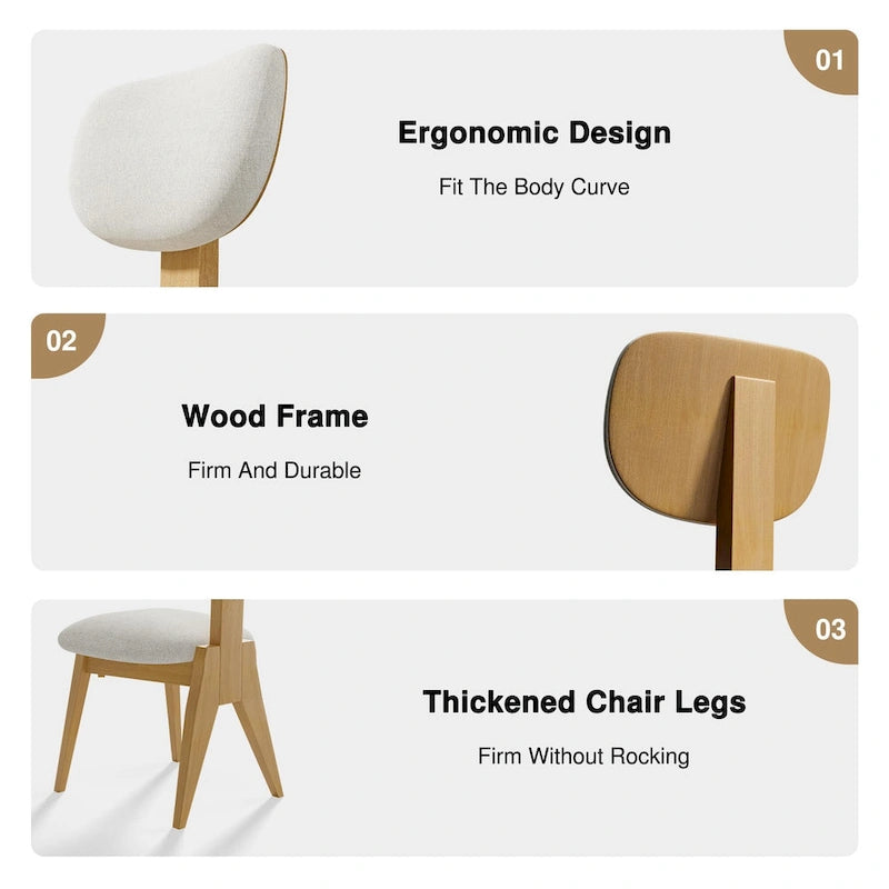 Chaise de salle à manger en bois massif avec bords arrondis (lot de 2)