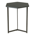 Table d'appoint hexagonale avec plateau en bois foncé et piètement en métal