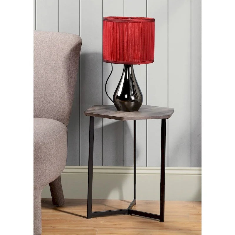Table d'appoint hexagonale avec plateau en bois foncé et piètement en métal