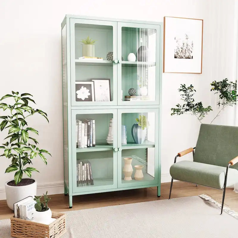 Meuble de rangement vitré à 4 portes avec étagères réglables