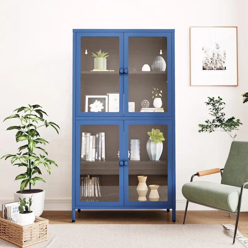 Meuble de rangement vitré à 4 portes avec étagères réglables