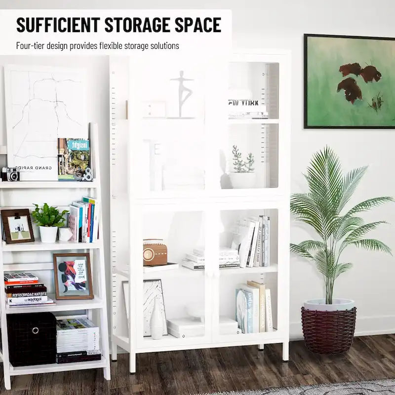 Meuble de rangement vitré à 4 portes avec étagères réglables