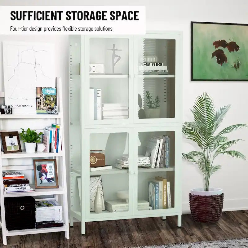Meuble de rangement vitré à 4 portes avec étagères réglables