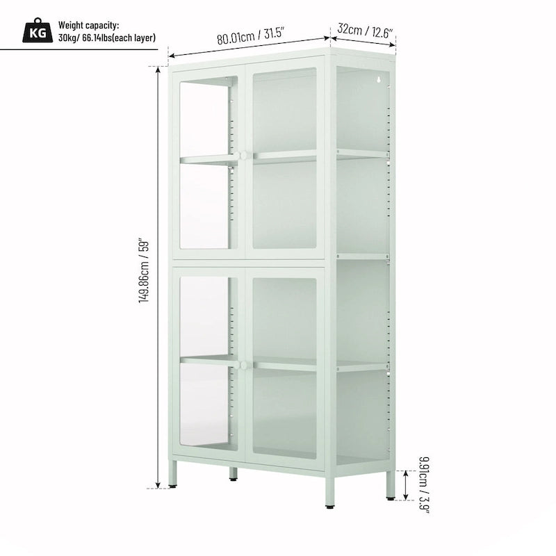 Meuble de rangement vitré à 4 portes avec étagères réglables