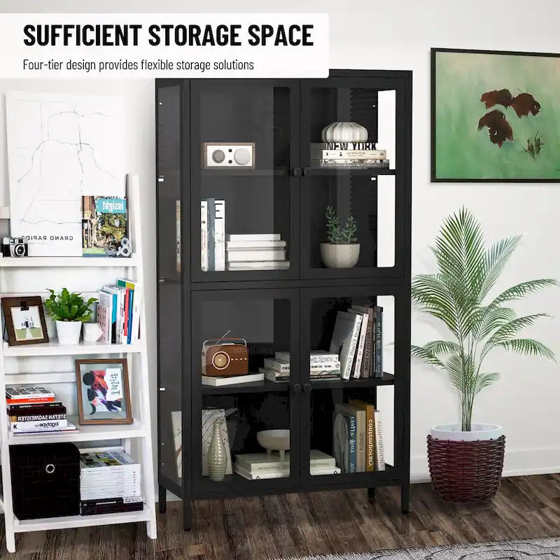 Meuble de rangement vitré à 4 portes avec étagères réglables