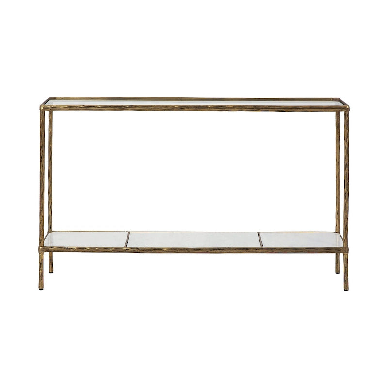 Console-table de canapé à plateau en verre avec étagère en marbre