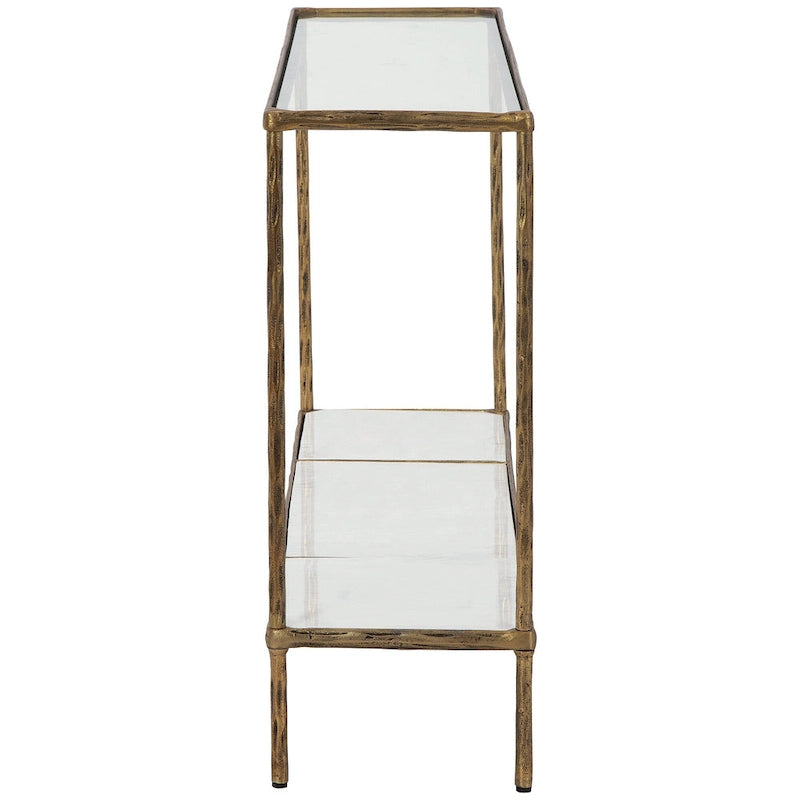 Console-table de canapé à plateau en verre avec étagère en marbre