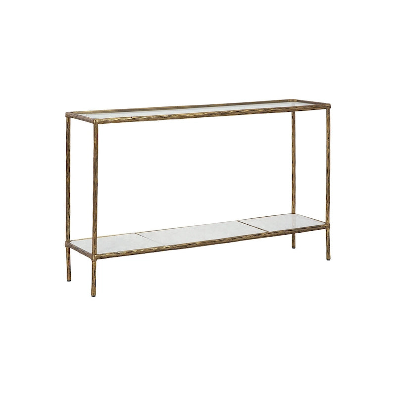 Console-table de canapé à plateau en verre avec étagère en marbre