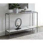 Console-table de canapé à plateau en verre avec étagère en marbre