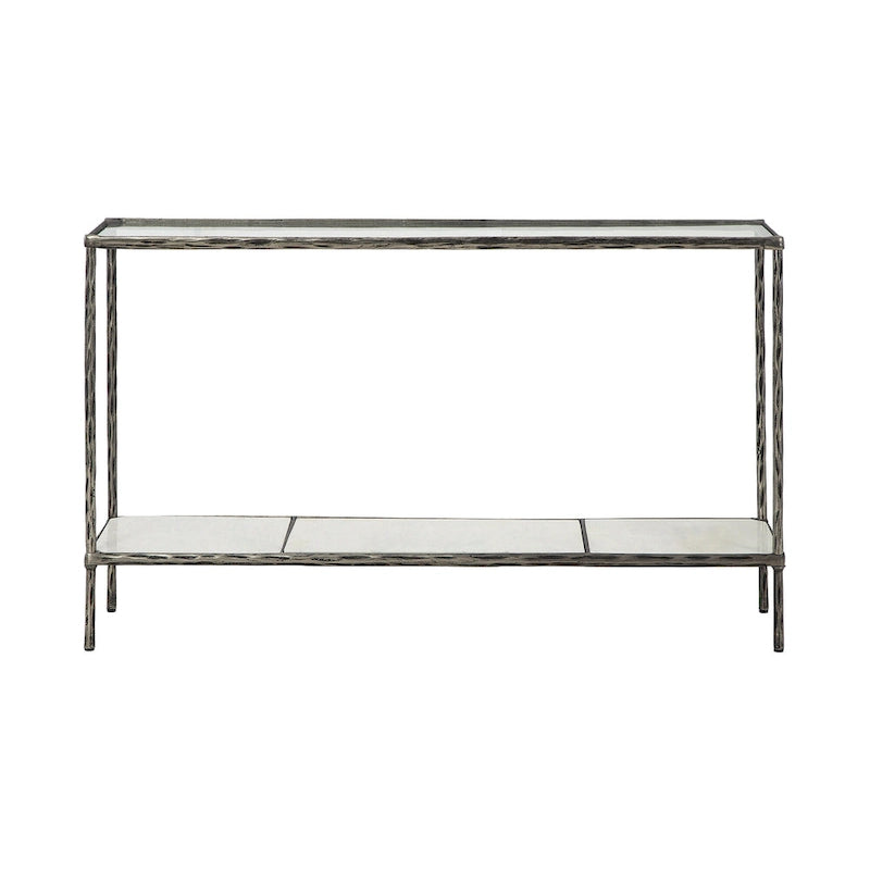 Console-table de canapé à plateau en verre avec étagère en marbre