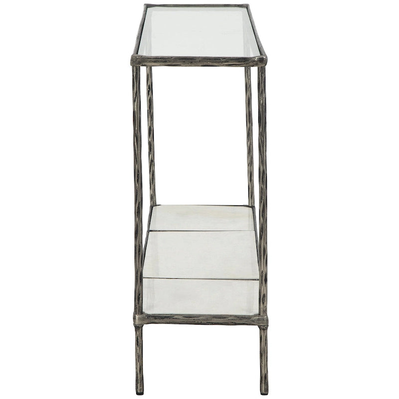 Console-table de canapé à plateau en verre avec étagère en marbre