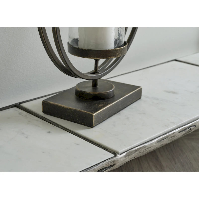 Console-table de canapé à plateau en verre avec étagère en marbre