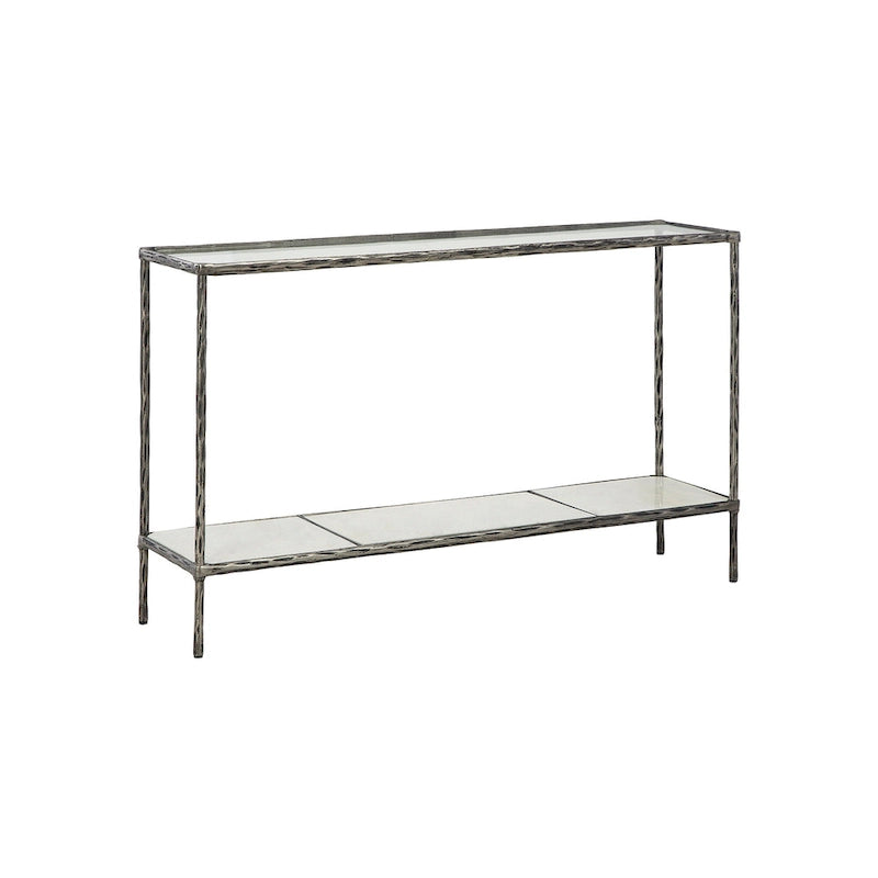 Console-table de canapé à plateau en verre avec étagère en marbre