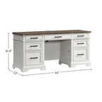 Crédence de bureau à domicile 66 po – Blanc rustique et chêne français
