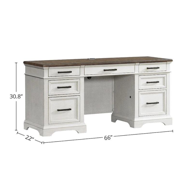 Crédence de bureau à domicile 66 po – Blanc rustique et chêne français