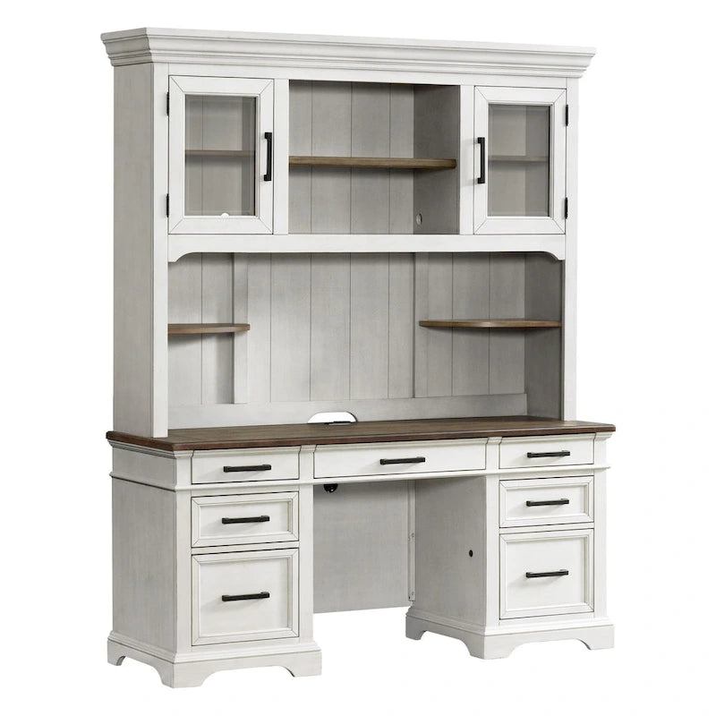 Crédence de bureau à domicile 66 po – Blanc rustique et chêne français