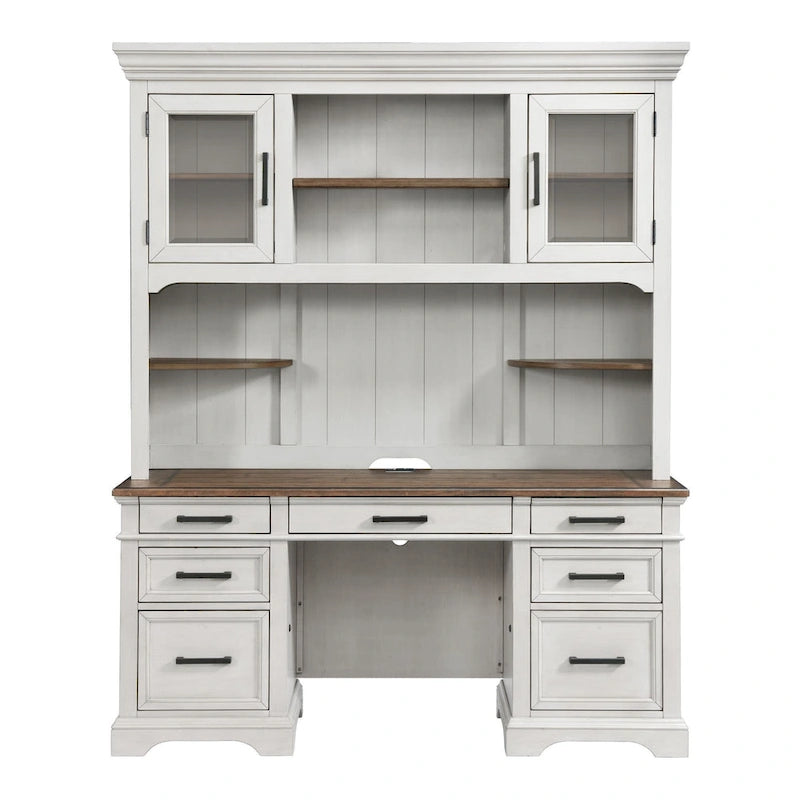 Crédence de bureau à domicile 66 po – Blanc rustique et chêne français
