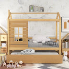 Lit cabane double avec lit gigogne, Naturel