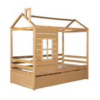Lit cabane double avec lit gigogne, Naturel