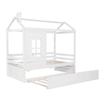 Lit cabane double avec lit gigogne, Naturel