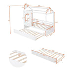 Lit cabane double avec lit gigogne, Naturel
