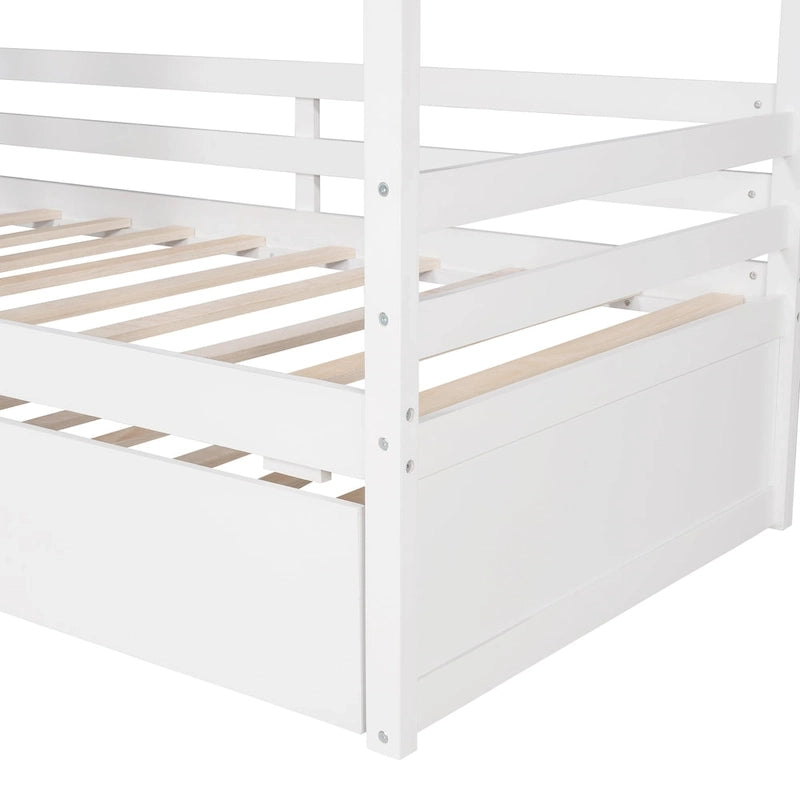 Lit cabane double avec lit gigogne, Naturel