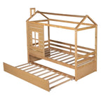 Lit cabane double avec lit gigogne, Naturel