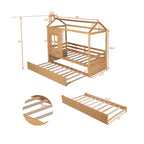 Lit cabane double avec lit gigogne, Naturel