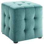 Ottoman cube capitonné en velours sarcelle