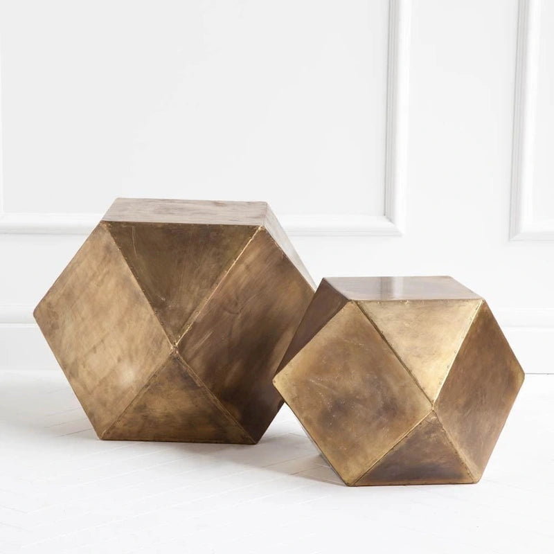 Table d'appoint/tabouret hexagonal en fer plaqué laiton