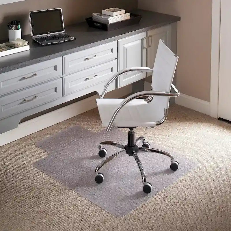 Tapis de protection de chaise en vinyle transparent 45 x 53 pour moquette à poils ras avec languette