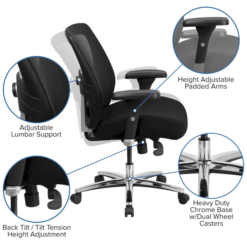 Chaise de bureau ergonomique robuste – Capacité de 227 kg, dossier haut, maille