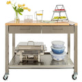 Seville Classics Home Stainless Steel 2-Drawer Mobile Workcenter Kitchen Cart Island with Solid Wood Top - 48 W x 24 D