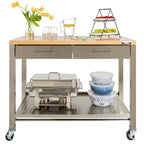 Seville Classics Home Stainless Steel 2-Drawer Mobile Workcenter Kitchen Cart Island with Solid Wood Top - 48 W x 24 D